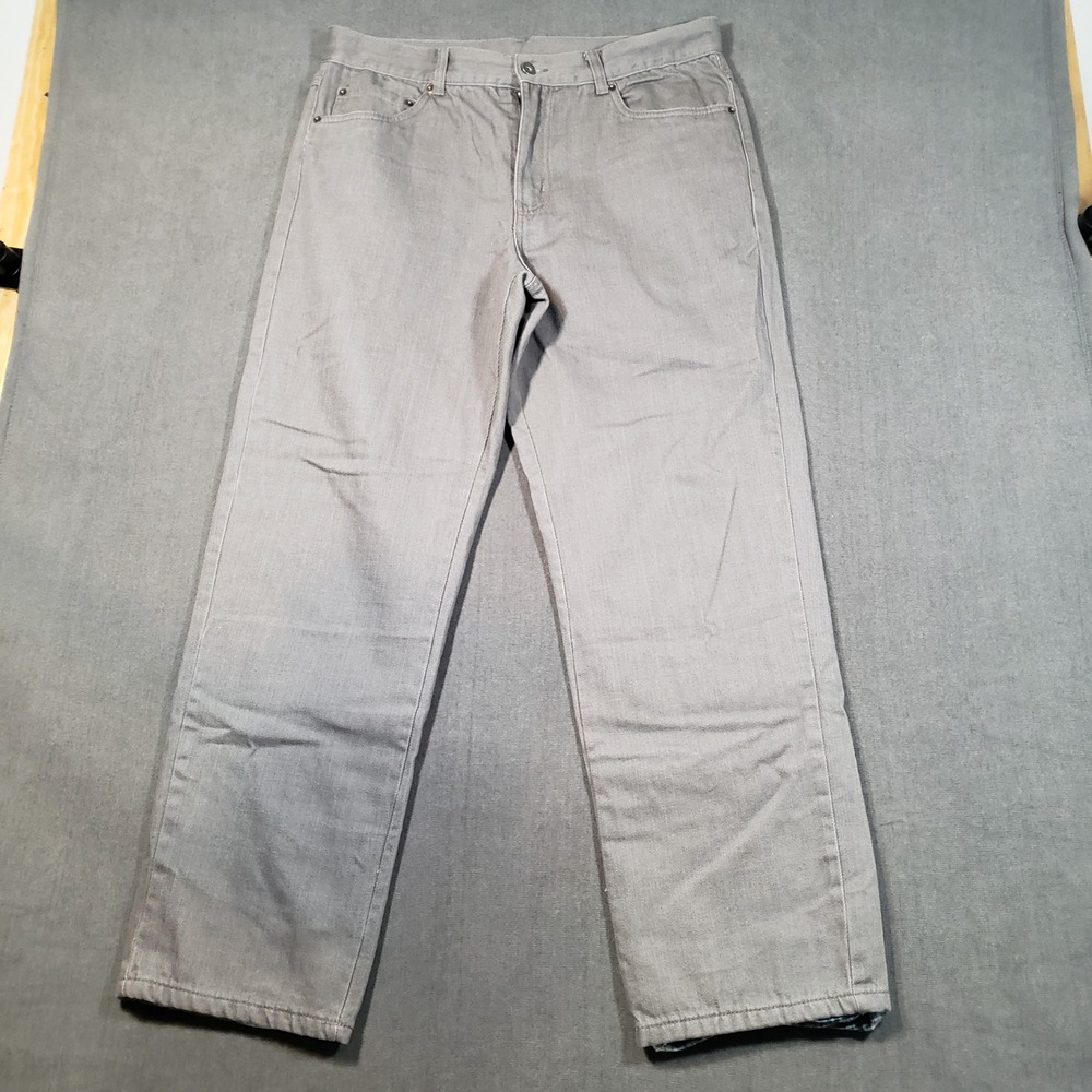 Adventuridge Flannel Lined‎ Pants Mens 38x32 Gray Plaid Lined Denim Trousers